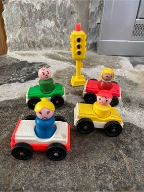 Vintage Fisher-Price Little People car and traffic signal set